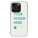Custom iPhone 15 case with heart pattern, personalized with 'Your Design Here' text