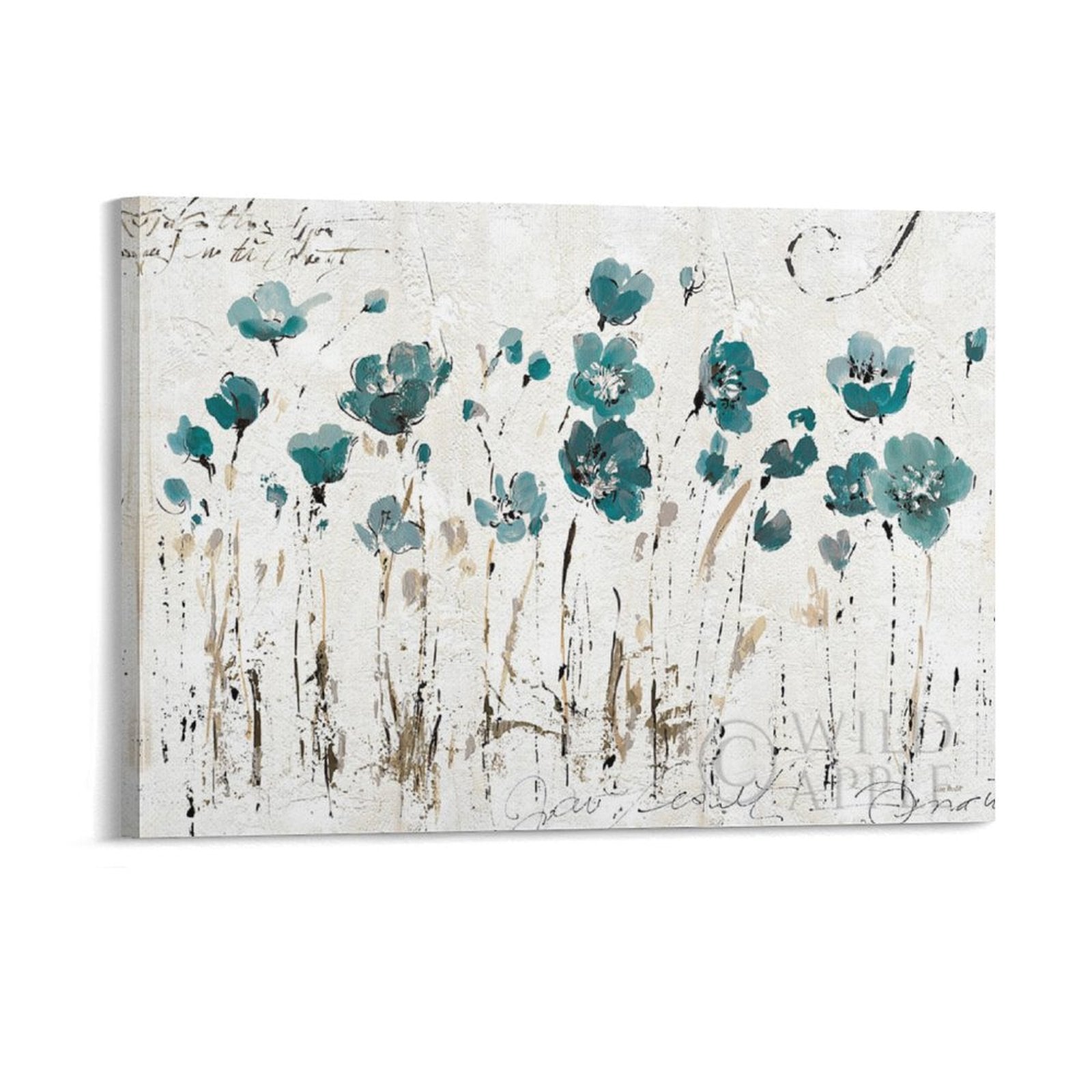 Teal floral canvas print wall art for home decor, perfect for bedroom or living room. Made in USA, MyArtsyGift