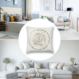 White plush throw pillow cover with golden mandala design for sofa or couch, home decor, decorative pillow