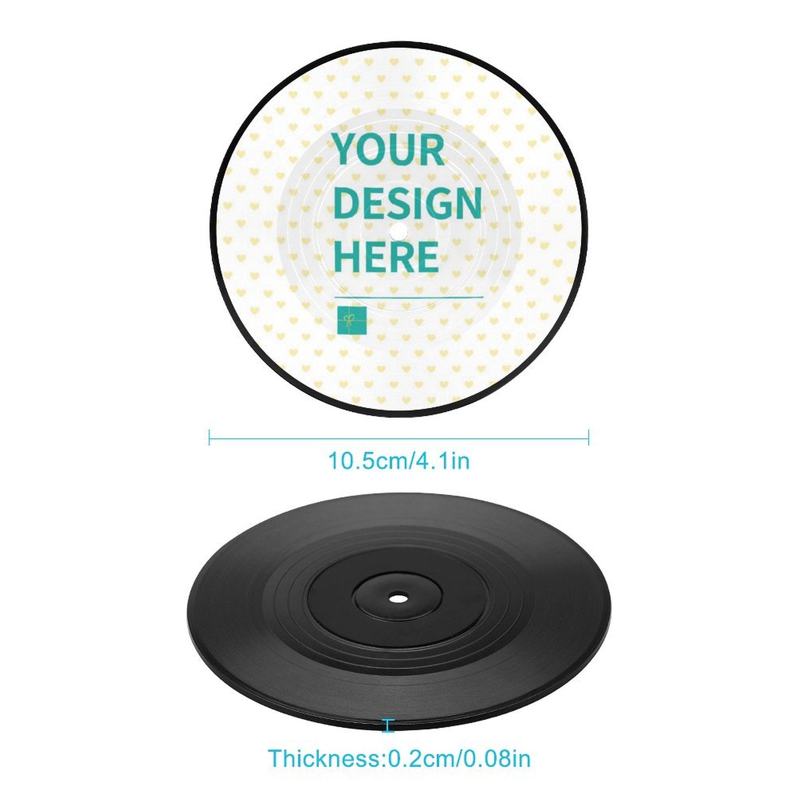 Customizable coaster with retro CD design and space for custom design, perfect for home or office.