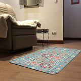 Colorful floral My Life entrance door mat, teal, pink, and yellow, durable floor mat for indoor or outdoor use.