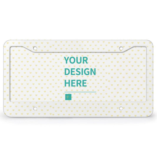 Customizable license plate with Your Design Here text and heart pattern; perfect for gifts.