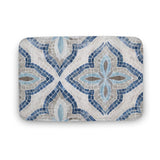Coral Velvet Bath Rug with mosaic tile pattern in blue, gray, and white; Non-slip and absorbent.