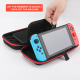 Nintendo Switch carrying case, black with red trim, featuring easy access design and protective material.