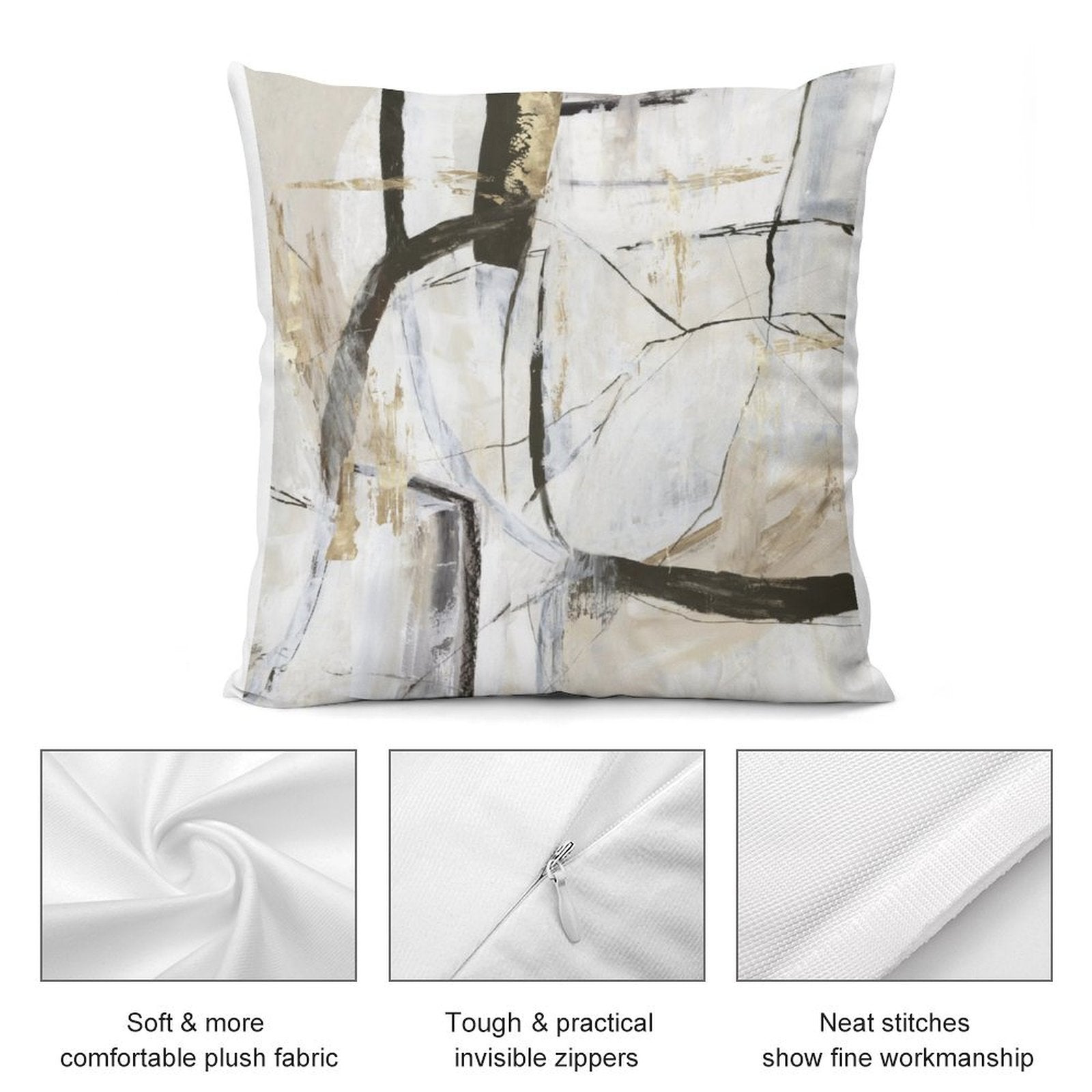 Abstract art pillow cover with soft plush, invisible zippers, and fine stitching. MyArtsyGift.