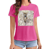Women's pink t-shirt with deer graphic print, short sleeve crewneck, casual wear, MyArtsyGift