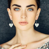 Custom heart drop earrings with your design, wooden earrings for women. Features 'YOUR DESIGN HERE' text.