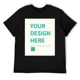 Black custom short sleeve t-shirt with "YOUR DESIGN HERE" design, customizable apparel from MyArtsyGift