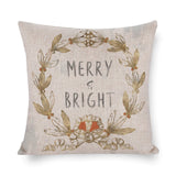 Christmas Pillow Cover with Merry & Bright text and gold leaves