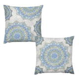 Set of 2 Square Throw Pillow Covers featuring blue and green mandala design, home sofa decor