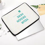 Customizable laptop sleeve with "YOUR DESIGN HERE" design, perfect for MyArtsyGift, neoprene material, laptop protection.