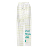 Custom pajama pants with white hearts, personalized sleepwear with 'YOUR DESIGN HERE' at MyArtsyGift