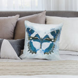 Square short plush pillow with blue butterfly design, ideal for home sofa and car decor