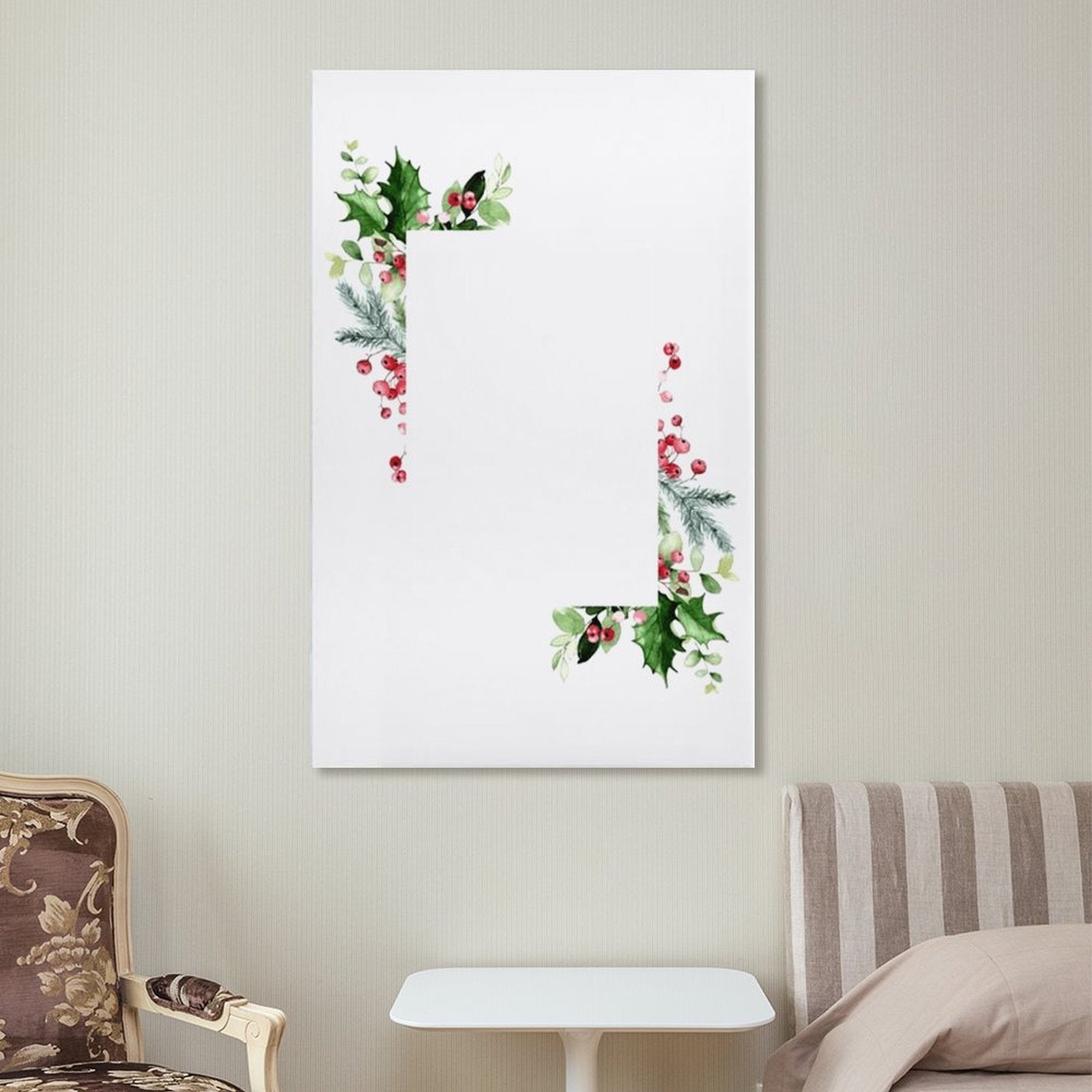 Custom loose-leaf notebook with watercolor holly and berry border for personalized gifts at MyArtsyGift.com.