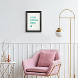 Custom canvas print with your design, black frame, pink velvet chair, personalized wall art gift