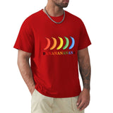 Men's red t-shirt with colorful banana graphic. Classic cotton tee with round neck. MyArtsyGift design