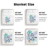 Coastal Currents V Flannel Blanket size guide - "as Free as the Sea" design, sofa, bed blanket options
