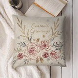 Christmas linen pillow cover, floral design, 'Season's Greetings' text for sofa decor