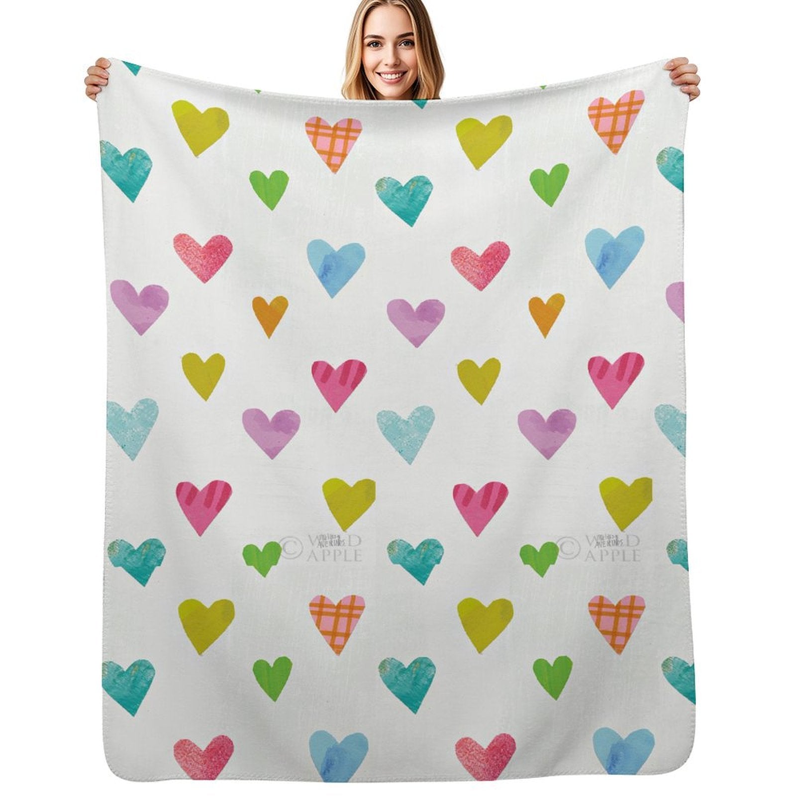 MyArtsyGift colorful hearts fleece blanket, soft, cozy for bed, sofa, and travel by Wild Apple