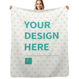 Customizable lamb wool fleece blanket with heart pattern, personalized design on white fabric, made in USA