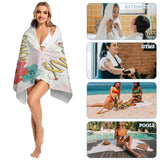 Personalized microfiber beach towel with floral design, perfect for beach, gym, pool, or bath; great customized gift