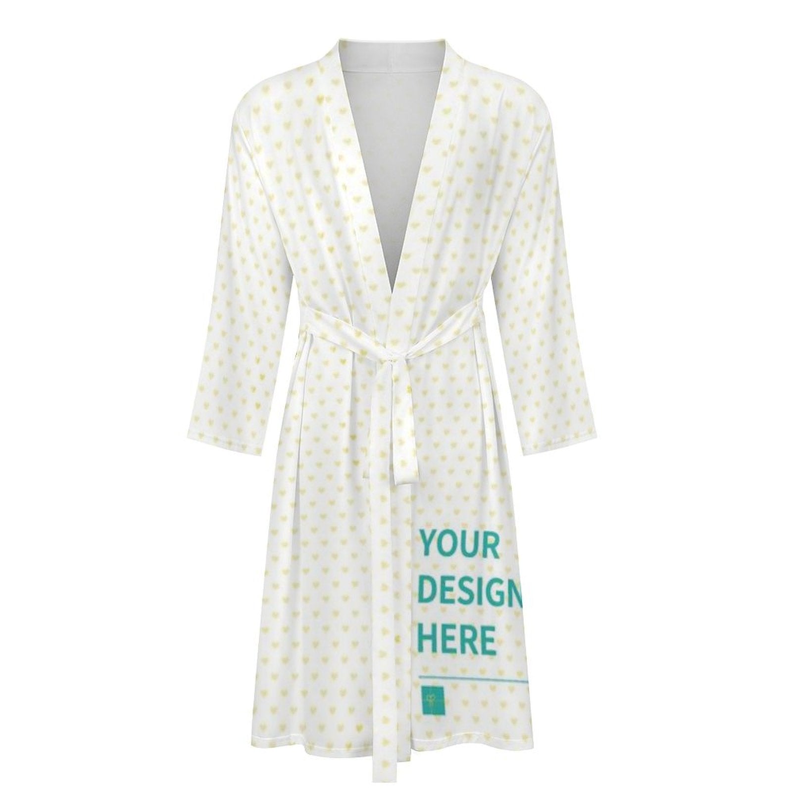 Personalized spa bathrobe, white with heart pattern and custom design, plush spa bathrobe for women and men