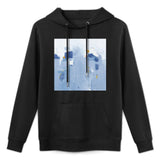 Men's black stick hooded sweatshirt with abstract art design, comfortable, USA made, featuring 'WILD APPLE' art