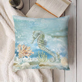 Seahorse watercolor pillow cover. Soft, short plush decorative pillow for sofa, couch, living room. Art by Laide Trindade