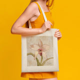 Orchid tote bag with Wild Apple art, cotton blend fabric, eco-friendly shopping bag.