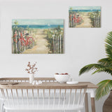 Summer Ride canvas print featuring a red bicycle on a beach path, perfect wall decor