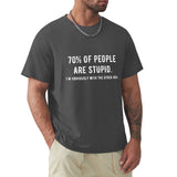 Men's black crew neck t-shirt with funny statement: '70% of people are stupid'. Classic tee, pure cotton.