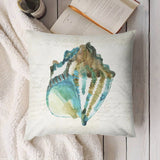 Watercolor seashell plush throw pillow cover for sofa and living room decor. Soft, fluffy pillow cover with vintage design.