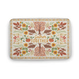 Coral velvet bath rug with autumn floral pattern, "Gather Together" text, non-slip for bathroom and kitchen