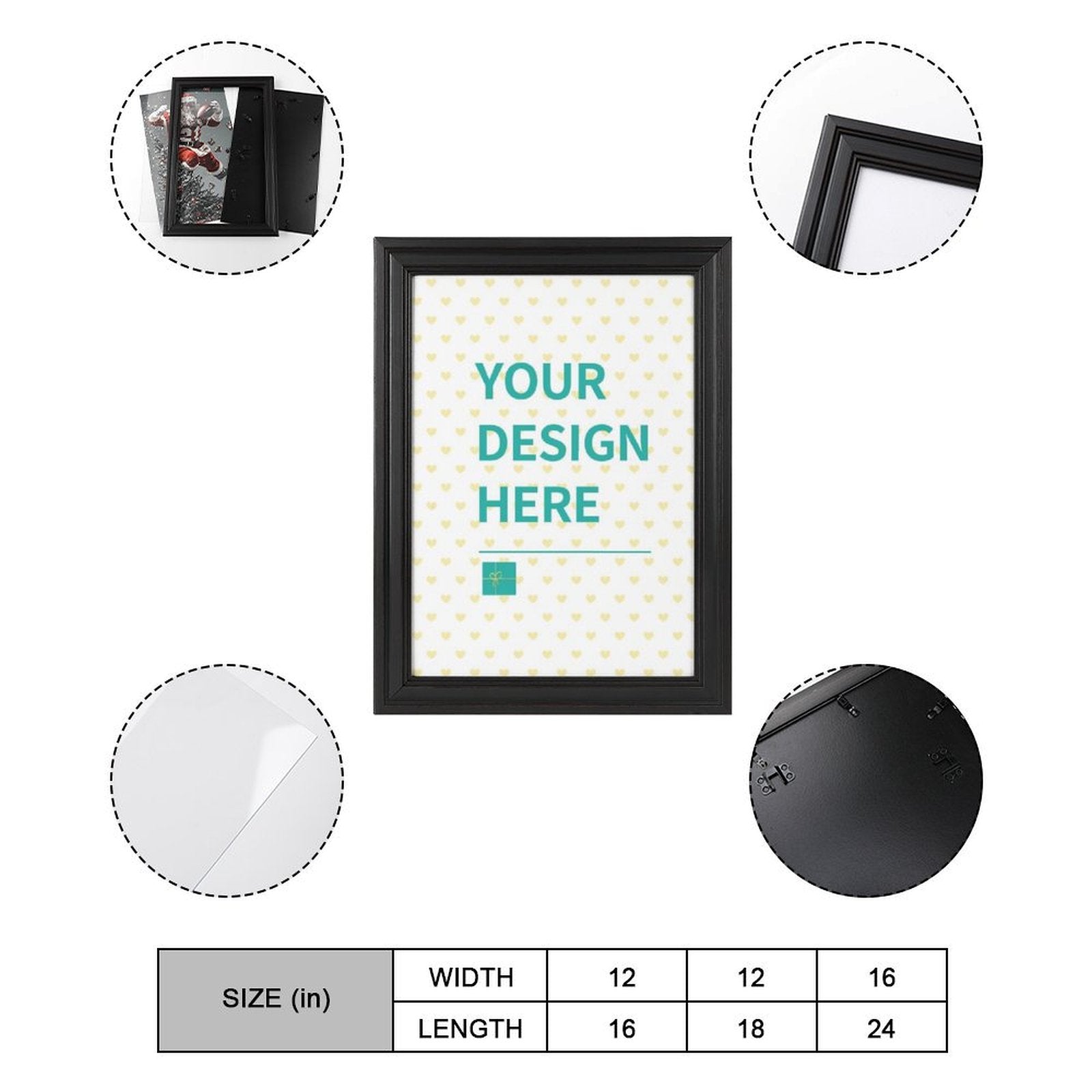 Personalized black framed canvas print. Customize your design, ideal for wall art gifts in various sizes.