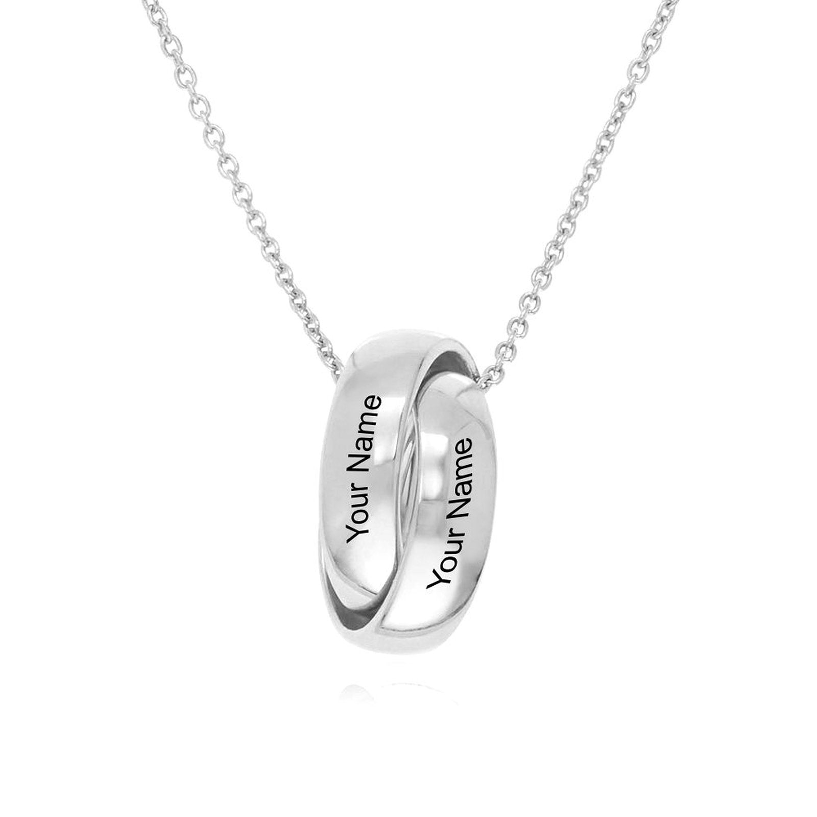 Custom Name Ring Necklace in Silver. Personalized pendant jewelry gift for women and men.