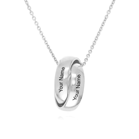 Custom Name Ring Necklace in Silver. Personalized pendant jewelry gift for women and men.