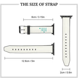 Custom Apple Watch band size guide, featuring PU leather strap dimensions and design details.