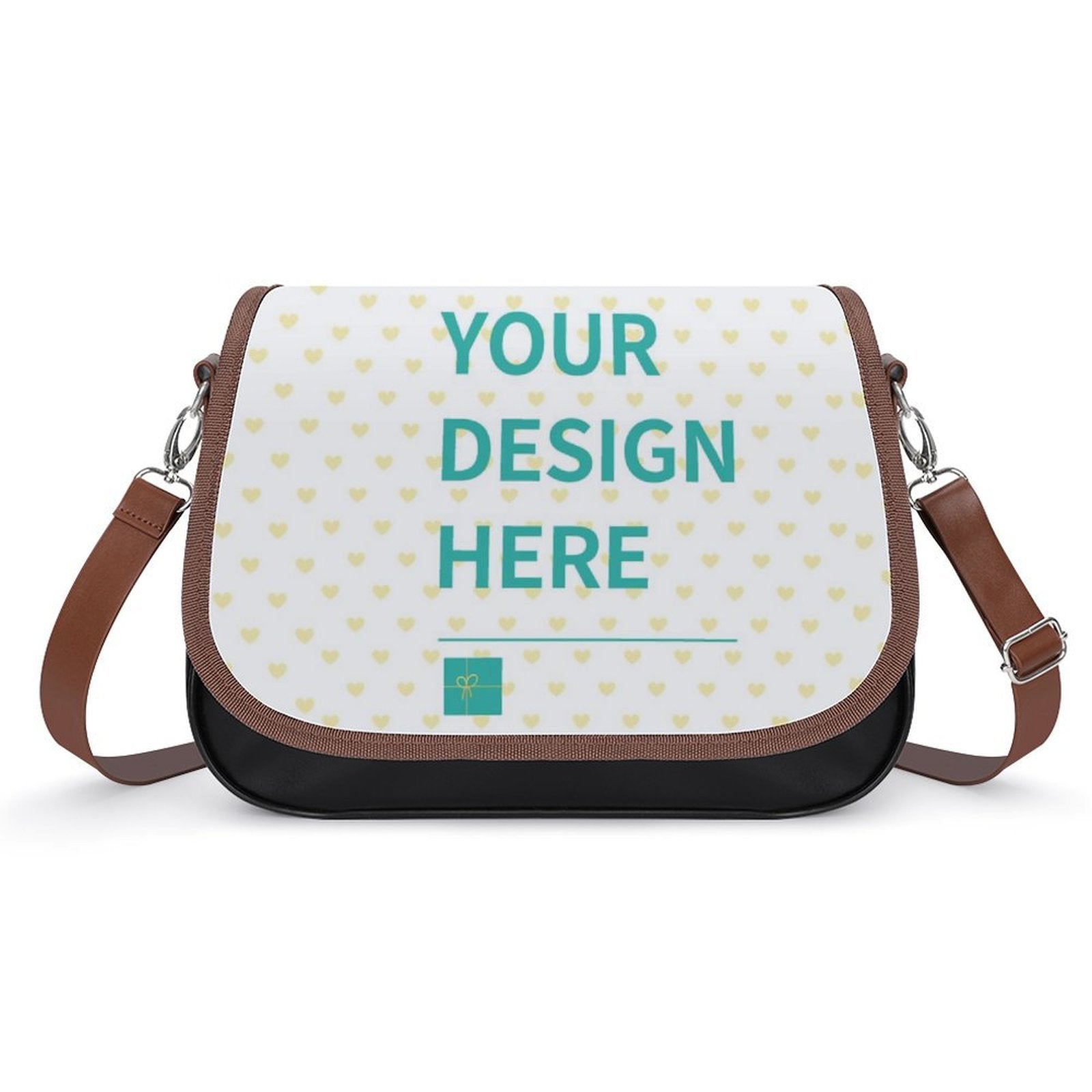 Customizable crossbody bag for women with the text "YOUR DESIGN HERE", PU leather small shoulder bag