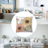 Sunflower throw pillow cover in a cozy living room setting. Soft plush decorative pillow on a sofa for MyArtsyGift.