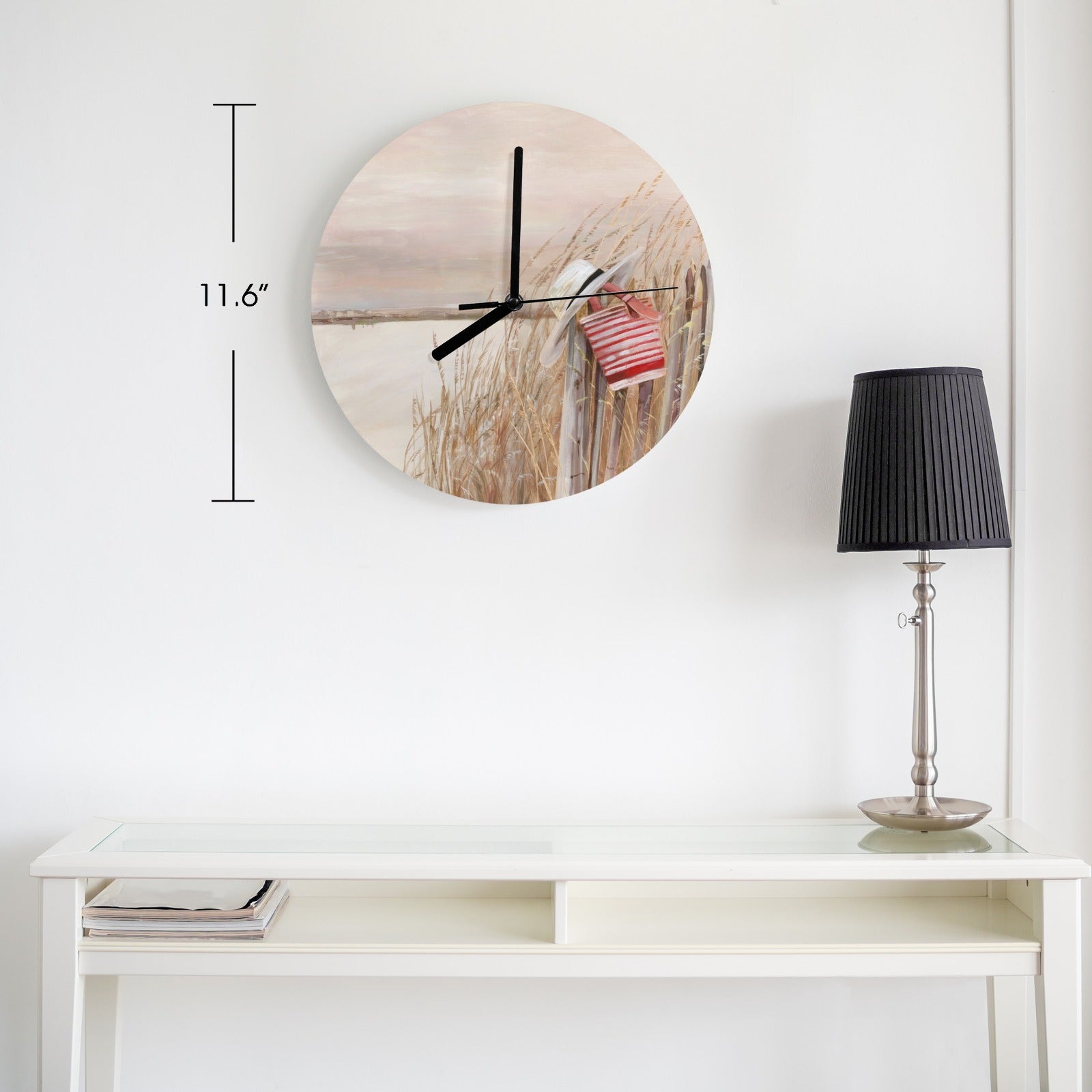 Beach scene MDF wall clock for living room decor, round, wooden clock, 11.6 inch size