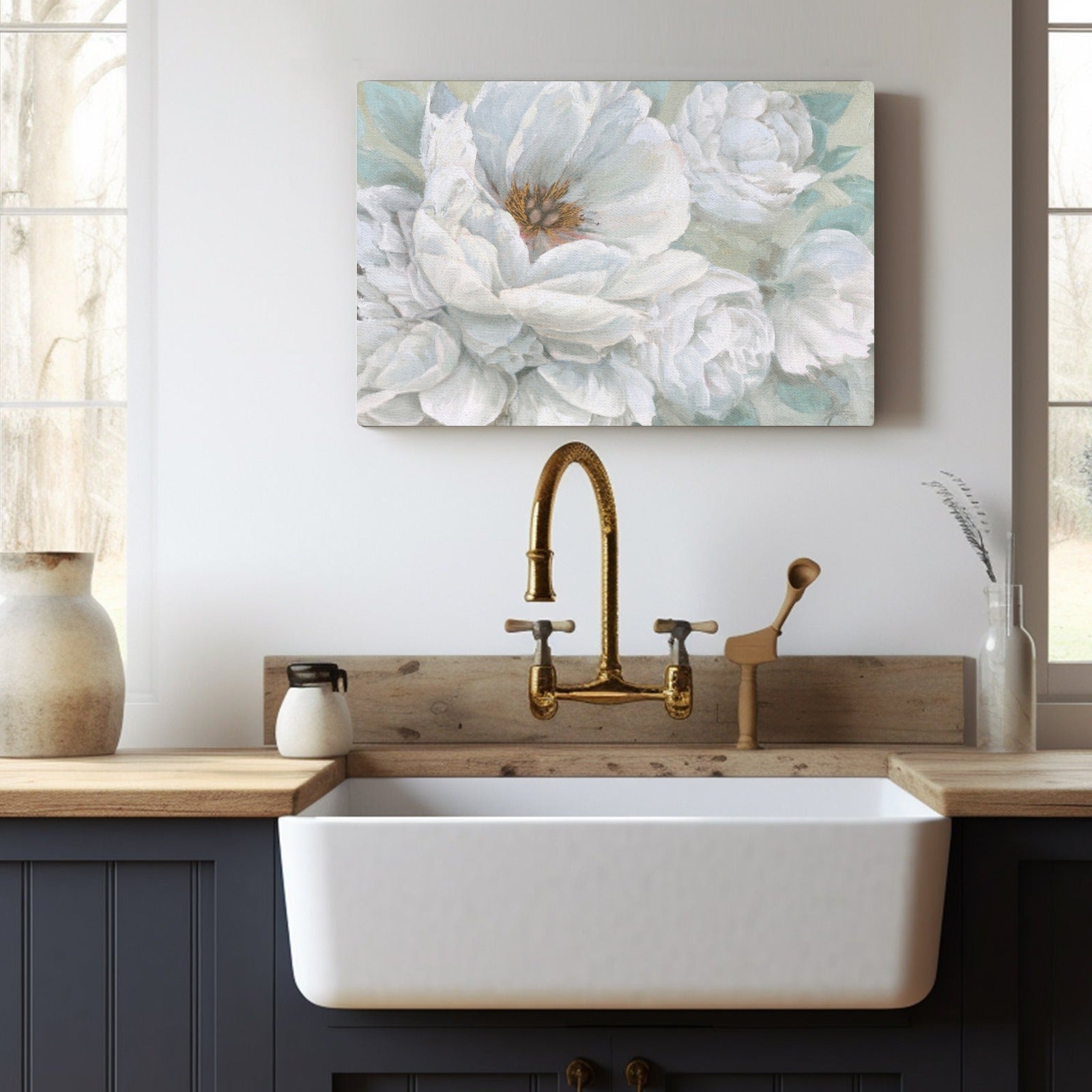 Beauty Bouquet Canvas Print white floral art above kitchen sink