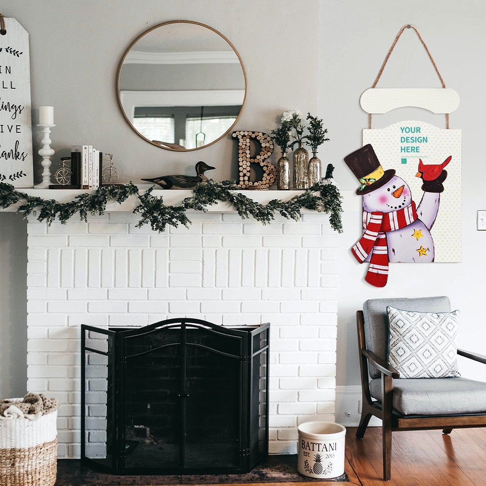 Personalized Christmas Snowman Wooden Hanging Sign with Custom Design, holiday decor for front door