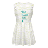 Custom cheerleading dress mockup, white heart pattern with 'YOUR DESIGN HERE', perfect for personalization.