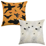 Halloween Linen Throw Pillow Case Set of 2 for Living Room - Ghosts and Spiders Design