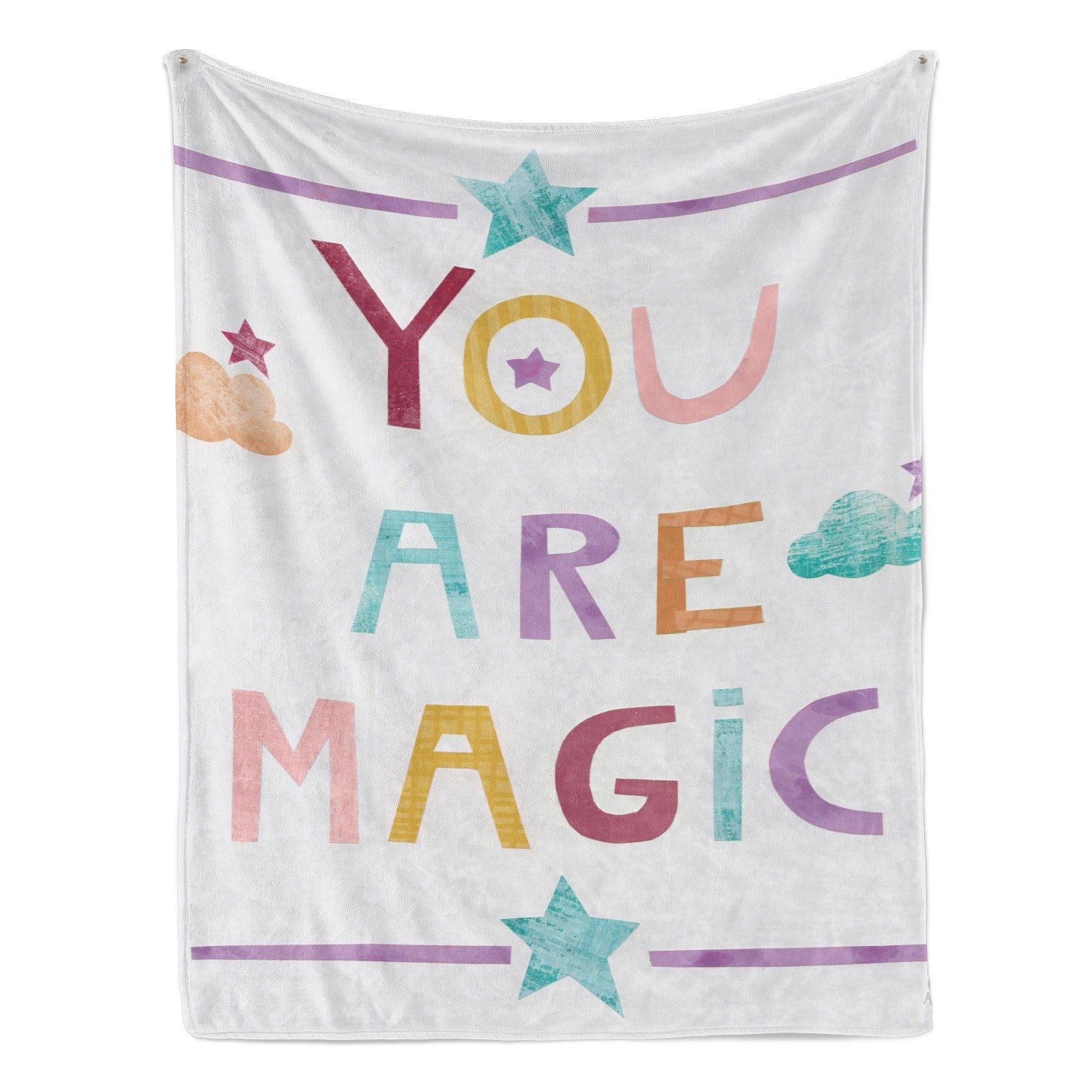 Unicorn Magic blanket with YOU ARE MAGIC text, soft flannel, baby gift, made in USA
