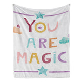 Unicorn Magic blanket with YOU ARE MAGIC text, soft flannel, baby gift, made in USA