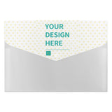 Customizable PP expanding file folder with 'YOUR DESIGN HERE' text; a portable organizer for school office supplies.