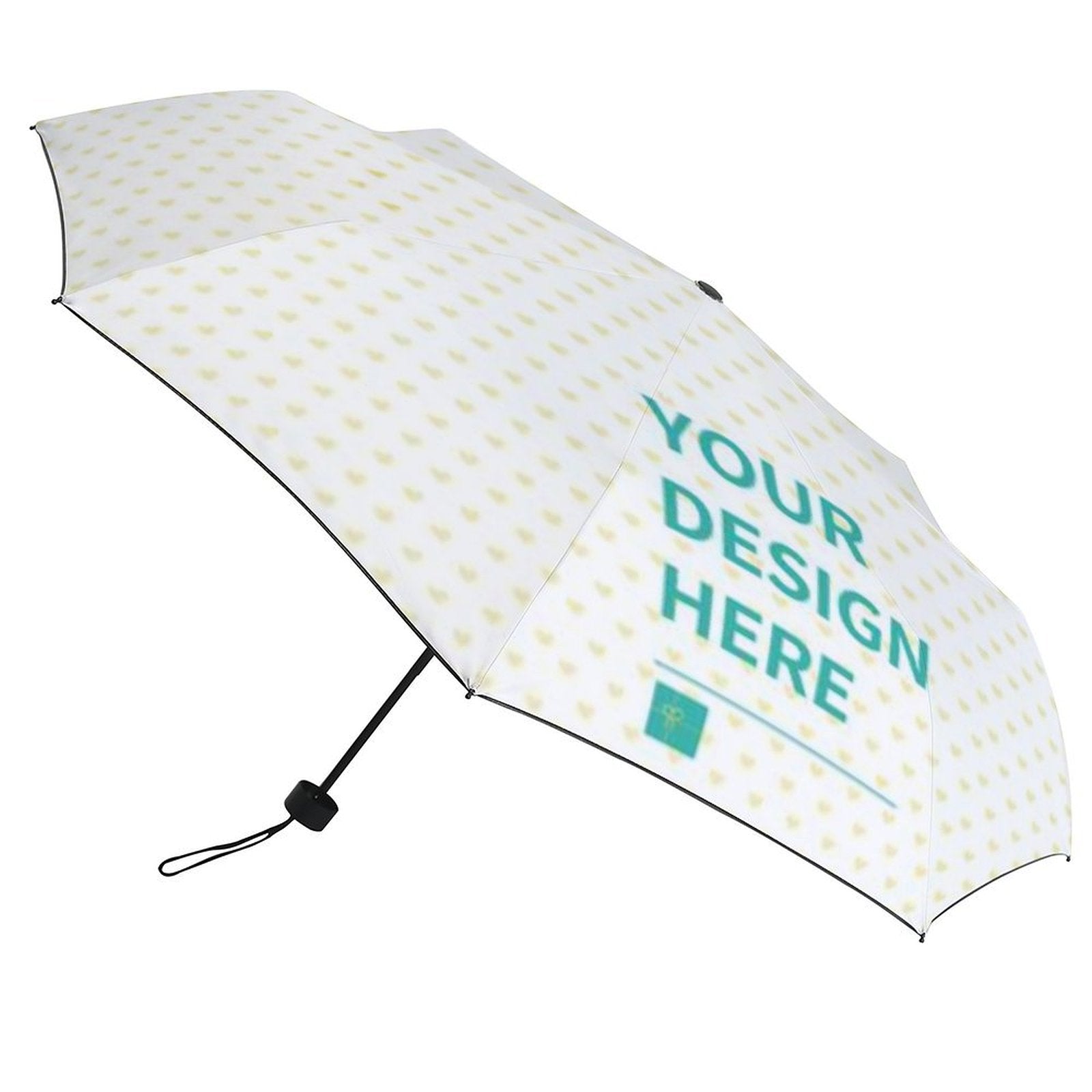 Customizable 3-Fold Umbrella with Heart Pattern - Your Design Here, UV resistant, waterproof. Great gift idea.
