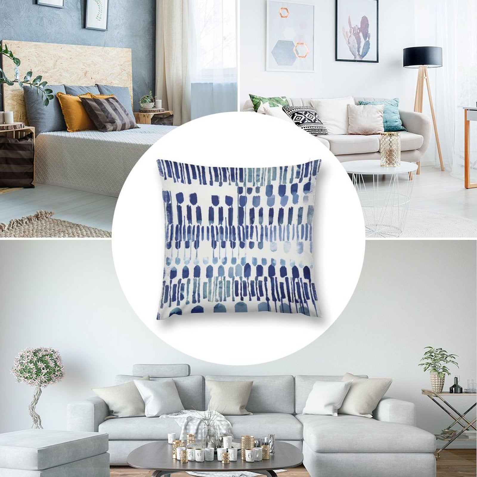 Blue abstract plush pillow cover for sofa, couch, or living room. Soft, fluffy short plush material.