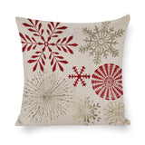 Cotton linen pillowcase with red and beige snowflake pattern for bedroom or living room decor.